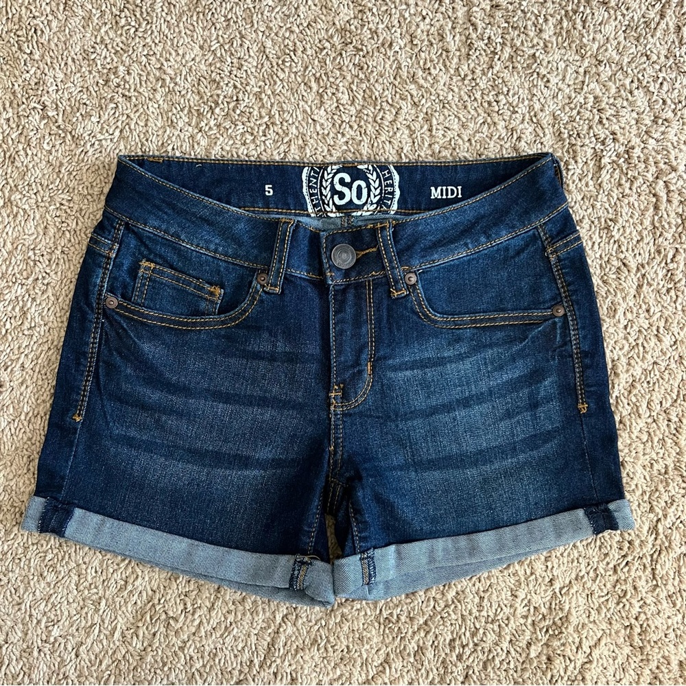 EUC So Midi Dark Wash Jean Shorts Size 5